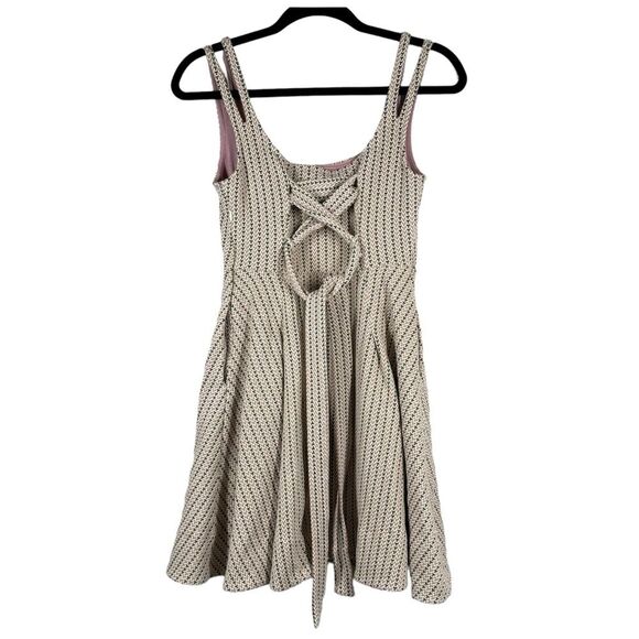 Anthropologie Maeve Jacquard Mini Fit & Flare Dress Lace Up Back Light Pink XS - Picture 6 of 11